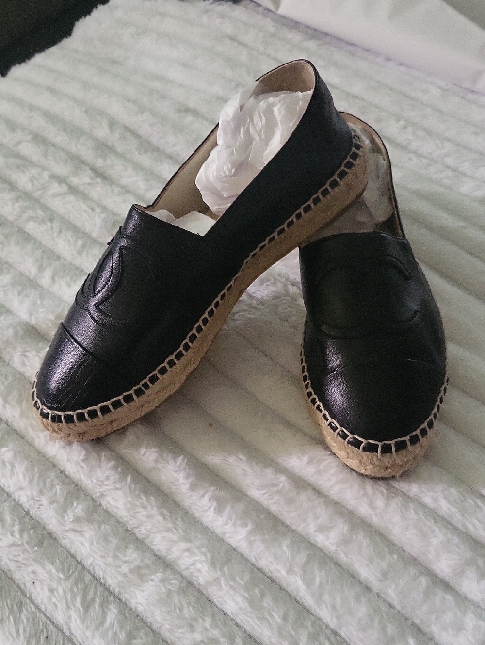 Chanel Lambskin CC Espadrilles  Black